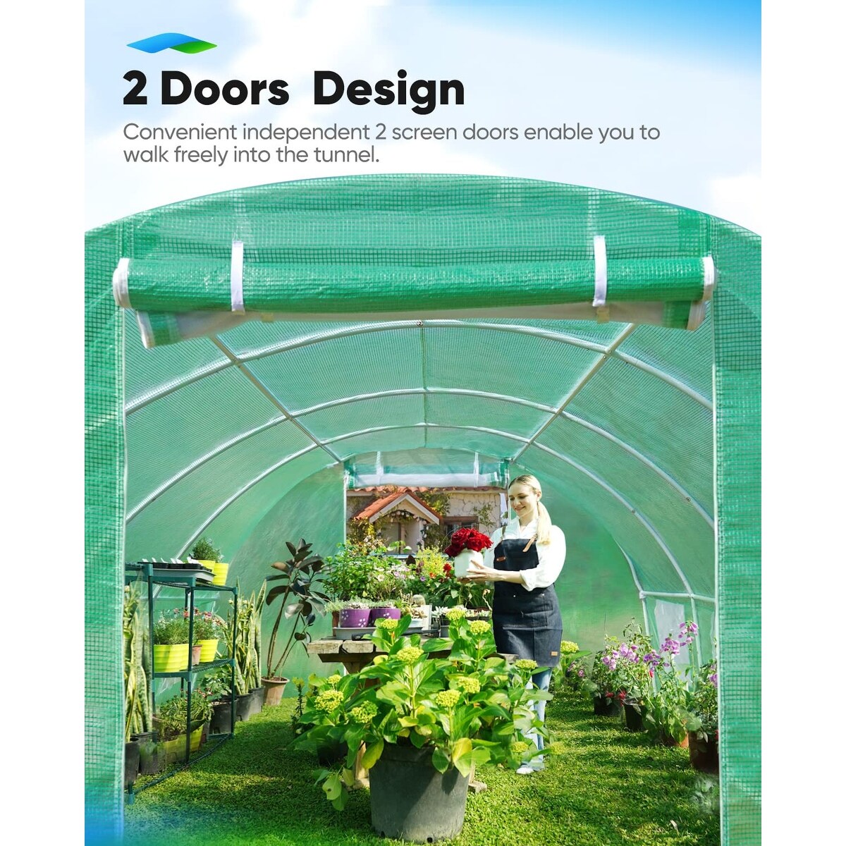 Walk-in Tunnel Greenhouse 30x10x6.6ft With Galvanized Frame & Green PE Cover