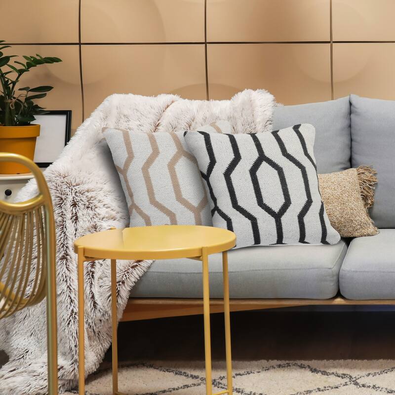 Handwoven Geometric Trellis Square Throw Pillow - 20" - White and Black