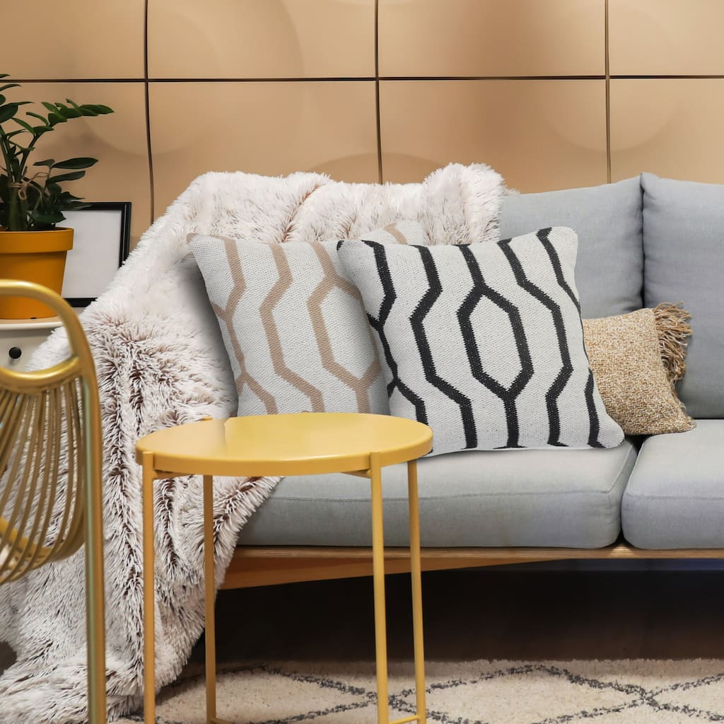 Handwoven Geometric Trellis Square Throw Pillow - 20" - White and Black