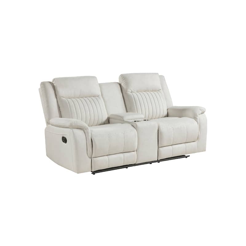 Lenny Manual Recliner Loveseat w Cupholder Console, Beige Microfiber