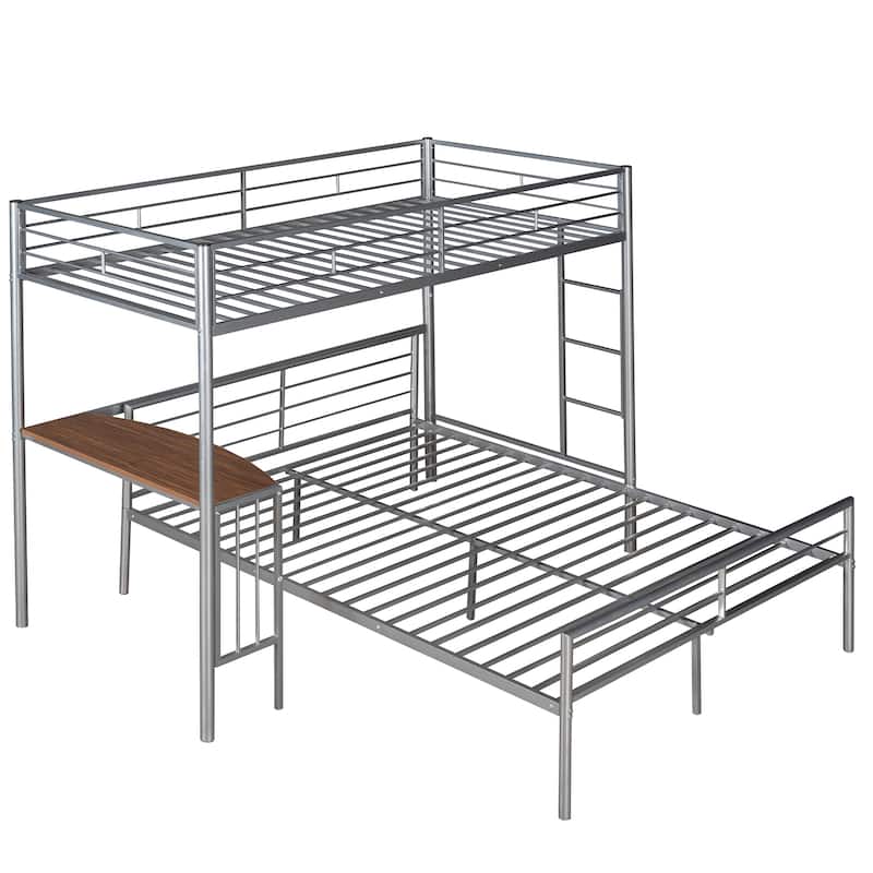 Twin over Full Metal Bunk Bed with Desk, Ladder, and Quality Slats