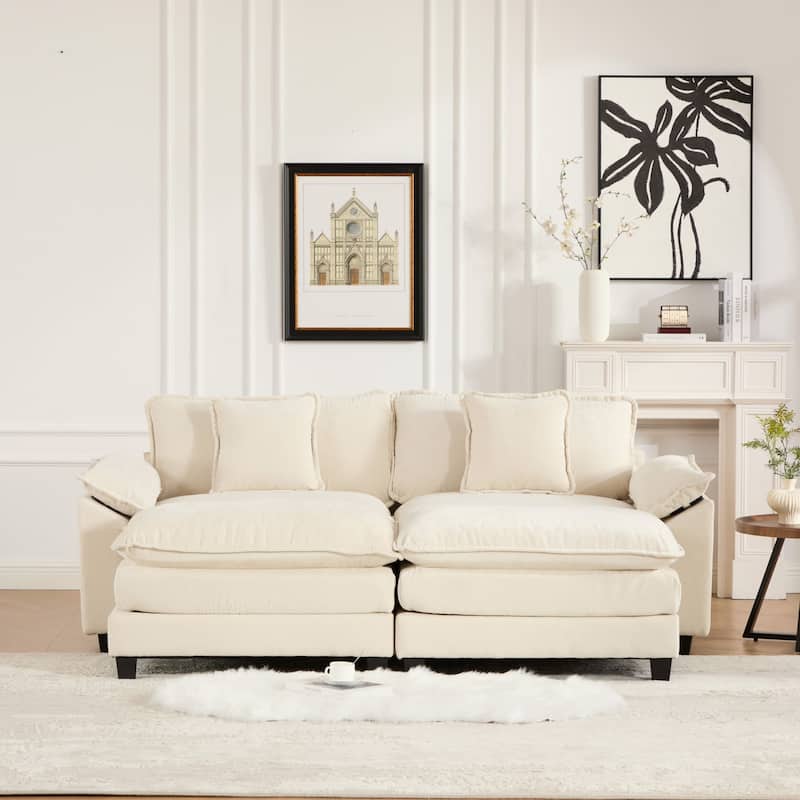 Oversized Chenille Upholstered Sofa, Modular Sectional Cloud Sofa, 2 Seater Sofa with Wider Armrest & Backrest Pillows