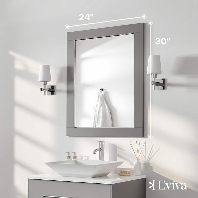 Eviva Aberdeen 24" x 30" Rectangular Gray Wooden Framed Mirror - Grey