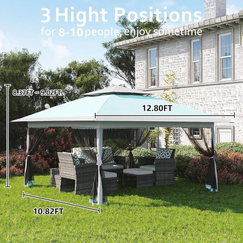 13X13 FT Patio Pop Up Canopy, Portable Folding Shed for Camping Party Wedding - 13x13 FT