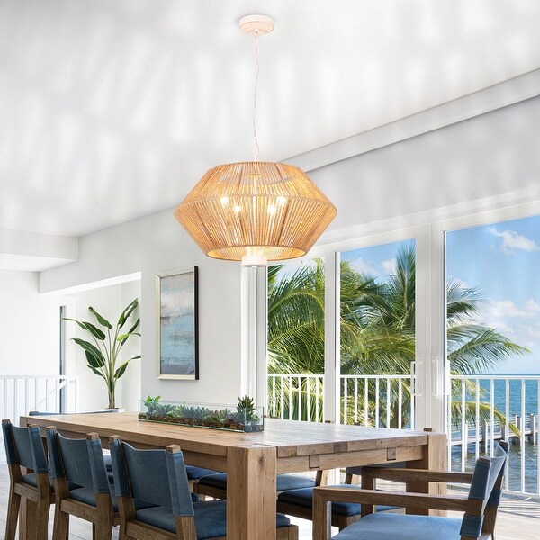 4 Light Dimmable Pendant Light Paper Rattan Lampshade Candle Chandelier for Living Room with no bulbs included On Sale Bed Bath Beyond 40328919