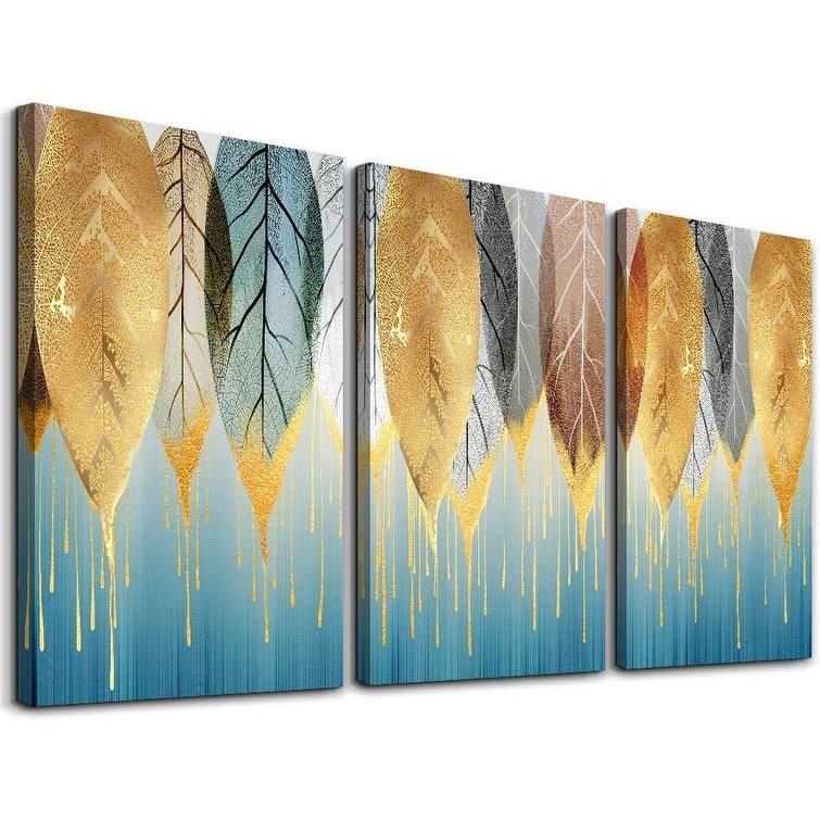 Fashion Wall Art Golden Leaves Abstract Paintings - 16 x 24