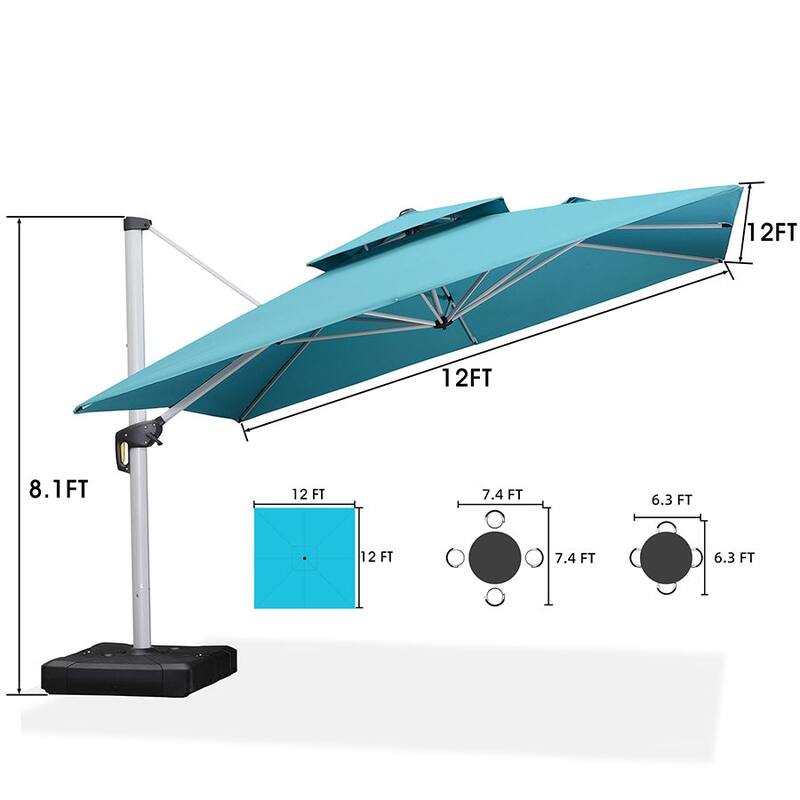 PURPLE LEAF 12ft Square Patio Umbrella Cantilever Umbrella with Base