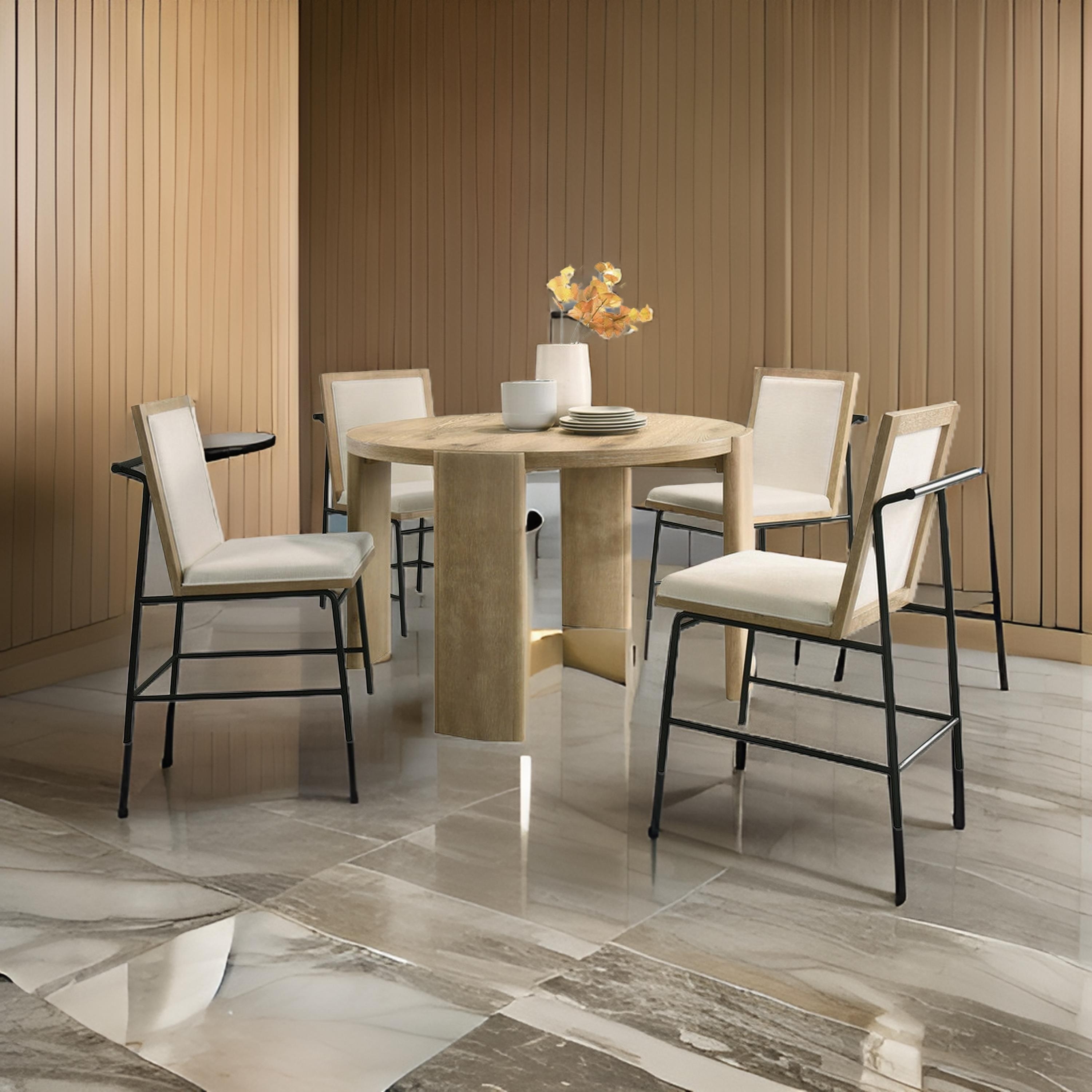 Bowny Dining Table Set with 4 Chairs, Round Top, Oak Brown Finish, Wood
