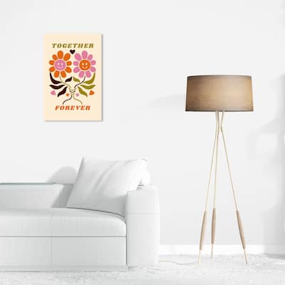 Wynwood Studio Canvas Typography and Quotes Retro Love Poster Forever Orange and Modern & Contemporary Wall Art Canvas Print