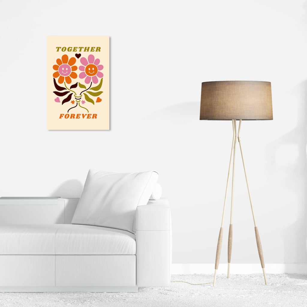 Wynwood Studio Canvas Typography and Quotes Retro Love Poster Forever Orange and Modern & Contemporary Wall Art Canvas Print