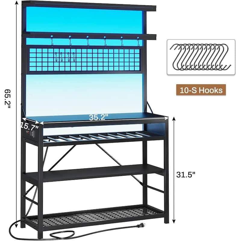 6-Tier LED Lighted Bakers Rack with Power Outlet USB Ports and Microwave Shelf Wine Storage - 65.2'' H x 35.4'' W x 15.7'' D