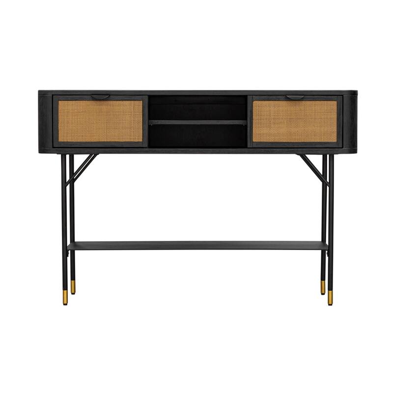Saratoga Console Table in Black Acacia with Rattan