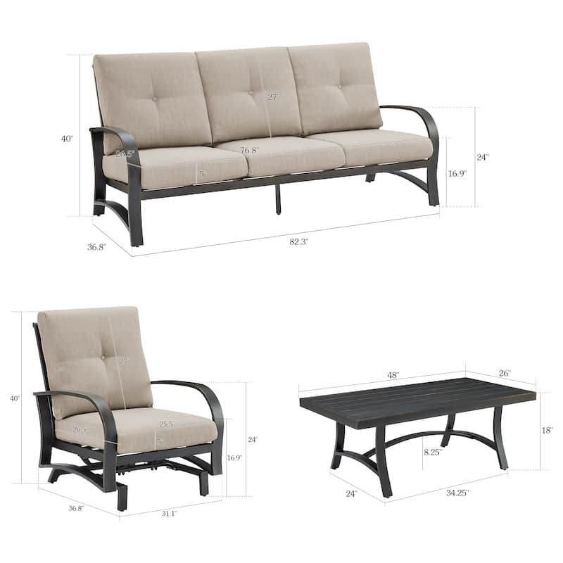 Patio Outdoor 4 Pieces Furniture Sofa Set with Sunbrella Cushion