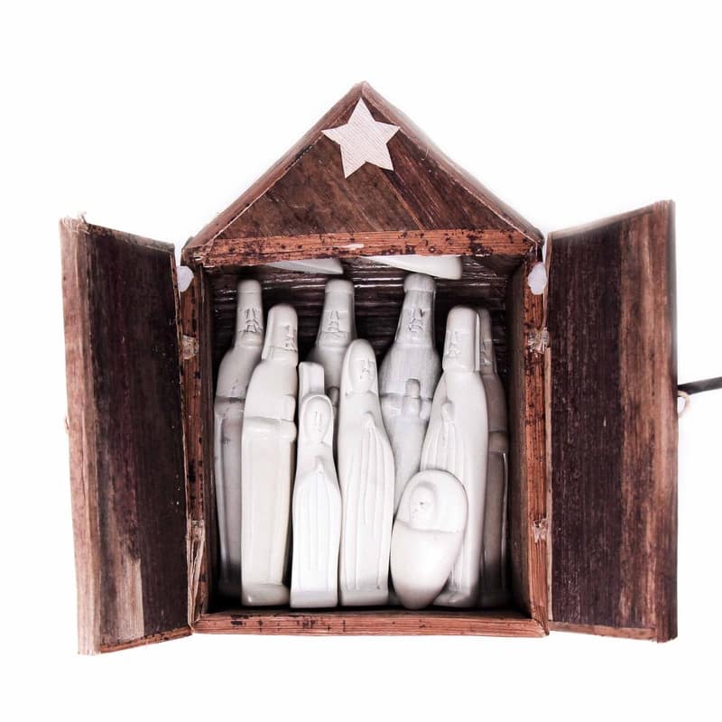 Kenya Soapstone Nativity Set and Banana Fiber Barn, 13-piece Set