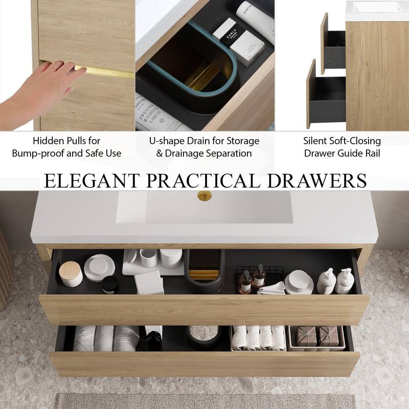 Wall-Mounted Bathroom Vanity with White Stone Resin Top