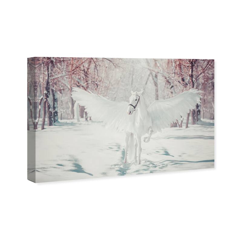 Wynwood Studio Canvas Animals Winged Beautiful Horse White and Modern & Contemporary Wall Art Canvas Print