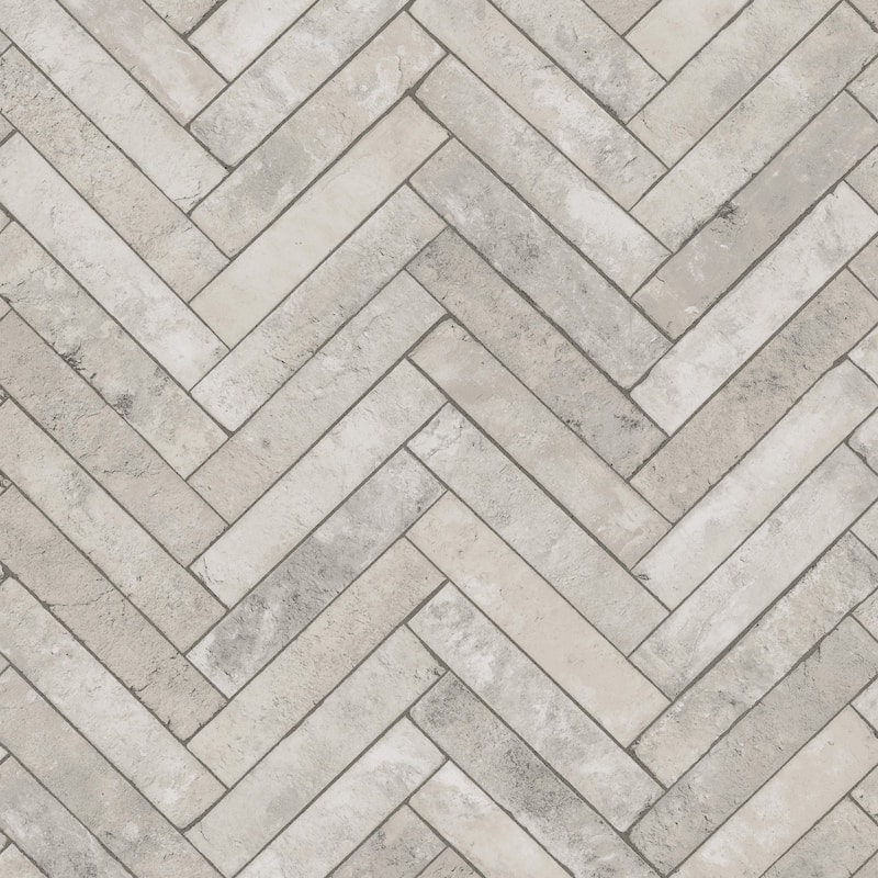 Galerie Wallcoverings Bricks and More Collection Herringbone Brick Matte Finish Vinyl on Non-woven Wallpaper Roll - 33-feet long x 21-inches wide - Grey
