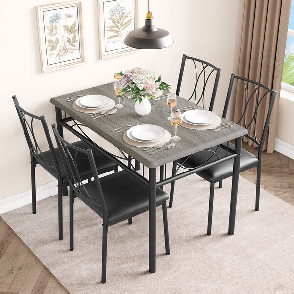 Amazon.com - HZSMHDZKJ 6-Piece Retro Dining Table Set, Rectangular Wooden  Table with Designed Trestle Base with 4 Upholstered Chairs and 1 Versatile  Padded Bench for Dining Room and Kitchen (Natural-04) - Table