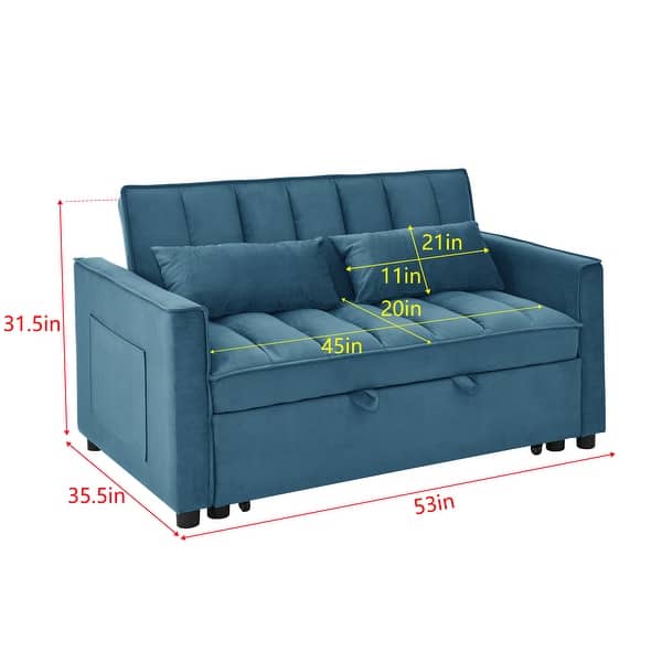 3 in 1 Convertible Pull out Sleeper Sofa Bed Velvet Tufted Loveseat ...