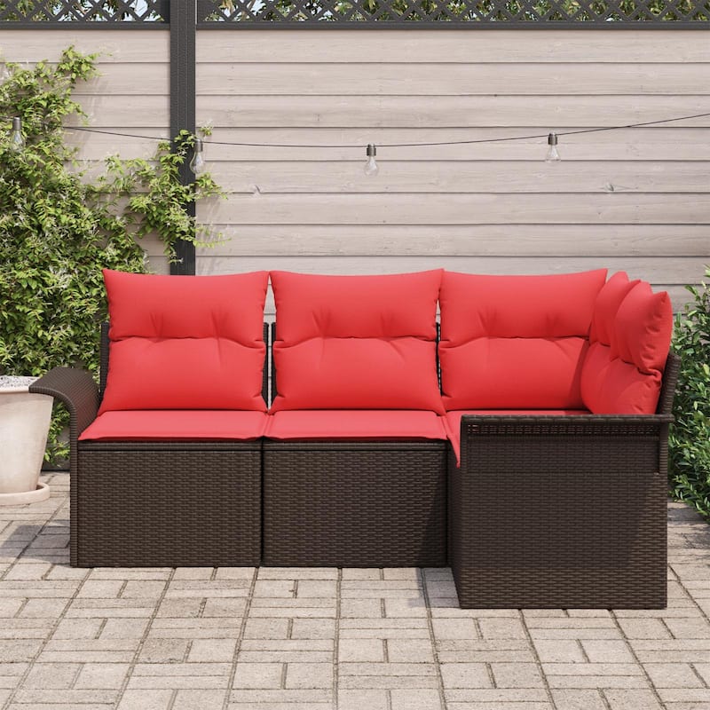 vidaXL 4/5-Seater Garden Sofa with Cushions Black/Brown/Grey Poly Rattan - 52.2 x 73.8 x 27.2