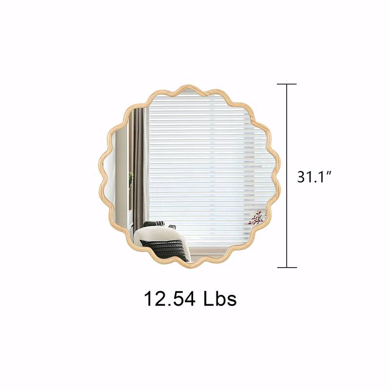 Solid Wood Wavy Round Mirror - Modern Wall Decor