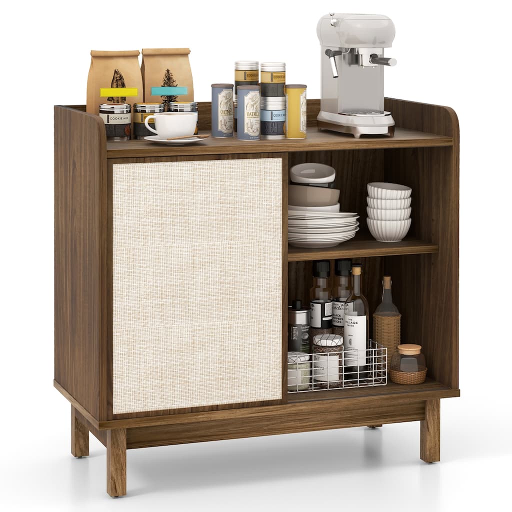 Gymax Rattan Buffet Sideboard w/ Adjustable Shelves Storage Cabinet