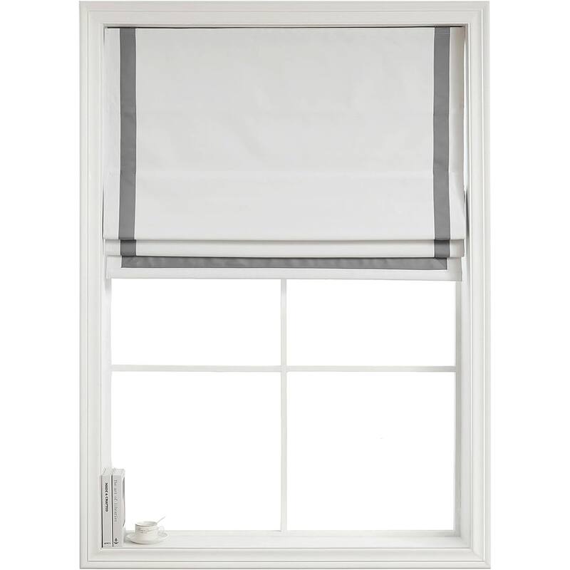 Poyester Greenwich 100% Blackout Roman Shade with Ribbon Border - 23x64" - Grey