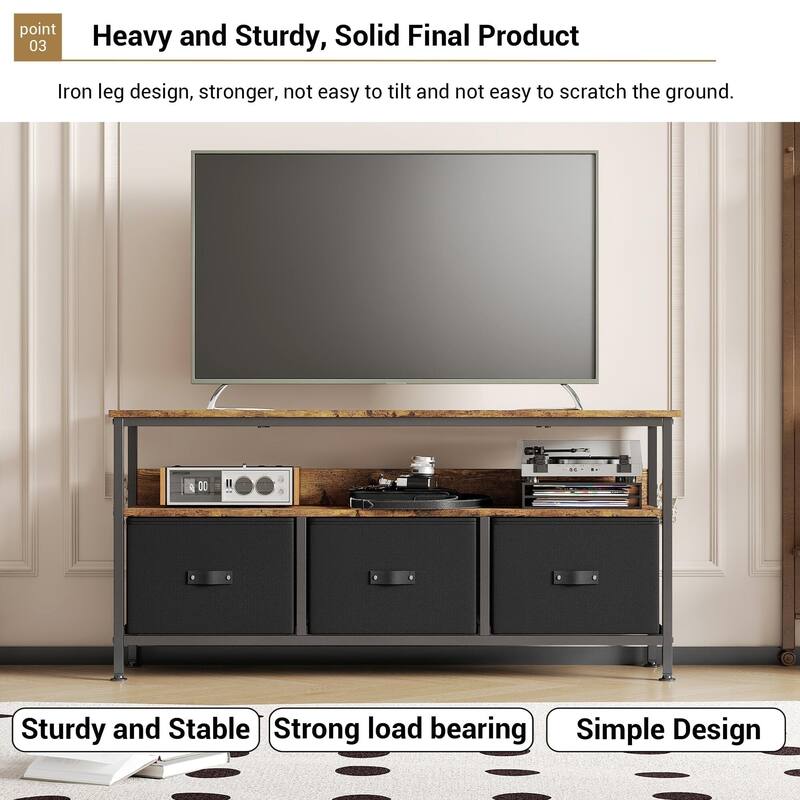TV Stand Dresser for Bedroom with 3 Fabric Drawer Entertainment Center for 55 Inch Television