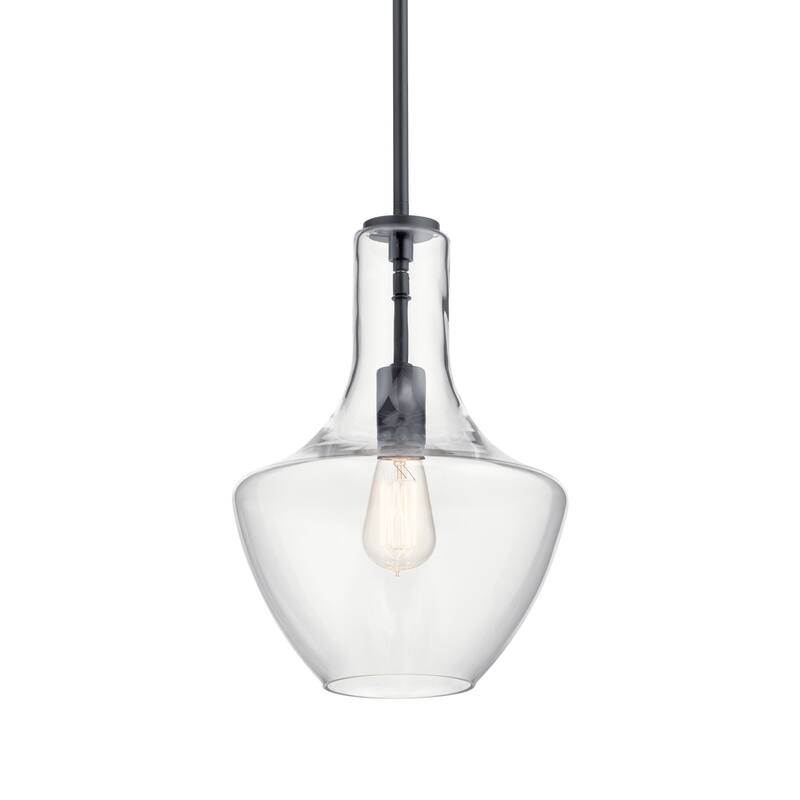 Kichler Everly Single Light 11" Wide Pendant with Clear Glass Shade - Black