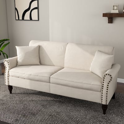 73.3" Mid-century Nailhead Trim Linen Loveseat Sofa