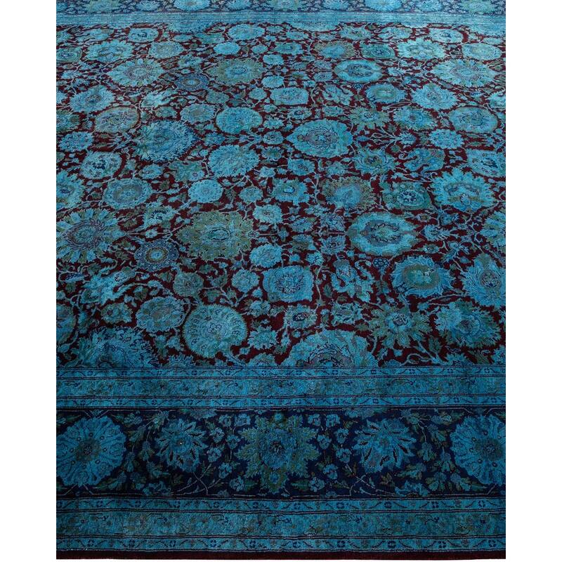 Overton Hand Knotted Wool Vintage Inspired Modern Contemporary Overdyed Blue Area Rug - 8' 0" x 10' 7"