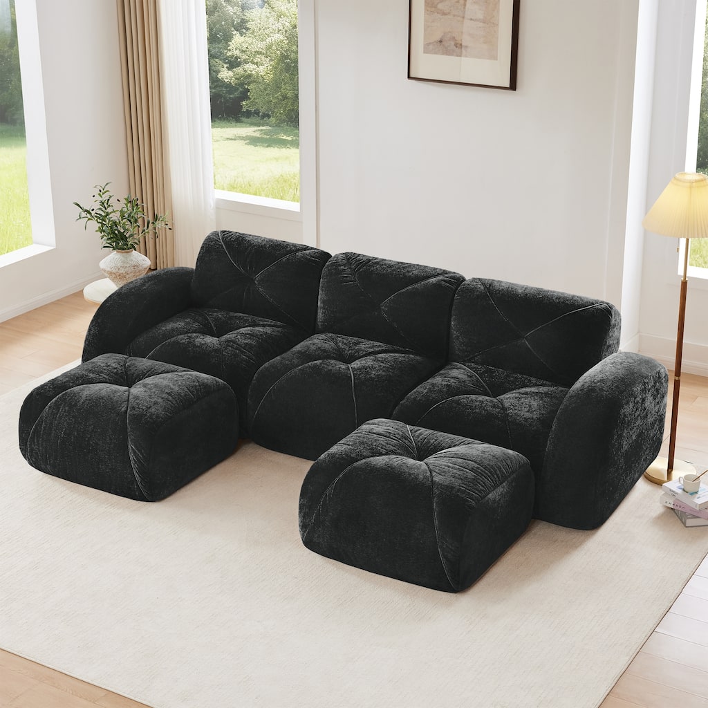 U-shaped Boneless Sofa, Tufted Design, 32D High Density Sponge, Bottom Anti-Slip Design, No Assembly Required Bottom