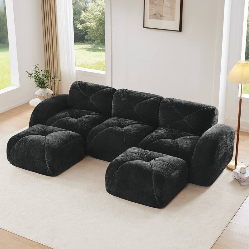 U-shaped Boneless Sofa, Tufted Design, 32D High Density Sponge, Bottom Anti-Slip Design, No Assembly Required Bottom - Black