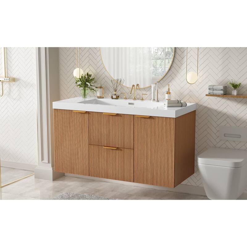 GDFStudio - Mercer Transitional Wall Mounted Bathroom Vanity Cabinet with Double SMC Sink, Soft Close Doors & Drawers