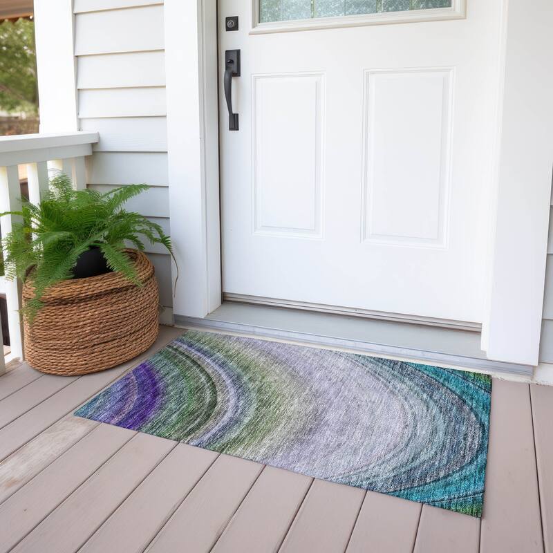 Machine Washable Indoor/ Outdoor Chantille Abstract Wave Rug