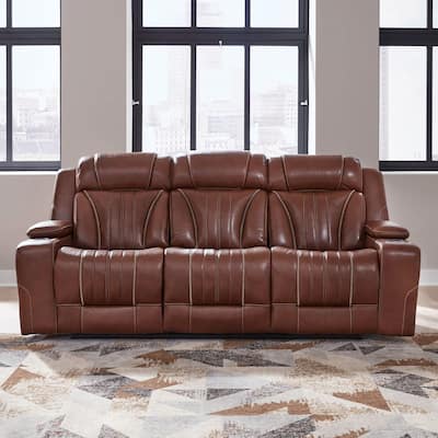 Liberty Furniture Caswell Power Sofa Chestnut Leather - Width 91" x Depthc40" x Height 42"