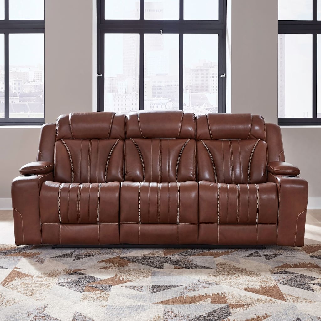 Liberty Furniture Caswell Power Sofa Chestnut Leather - Width 91" x Depthc40" x Height 42"