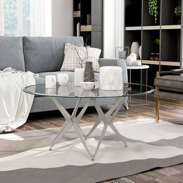 Furniture Of America Alma Modern Glass Top Metal Coffee Table Overstock 32008963