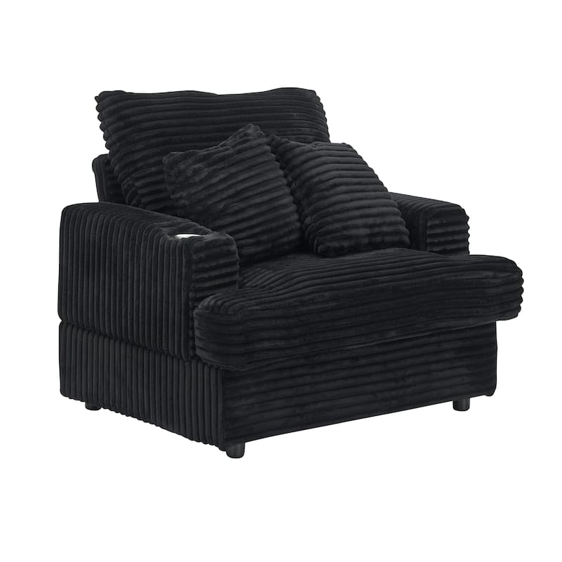 Armchair & Ottoman Set with Cup Holder and 2 Throw Pillows