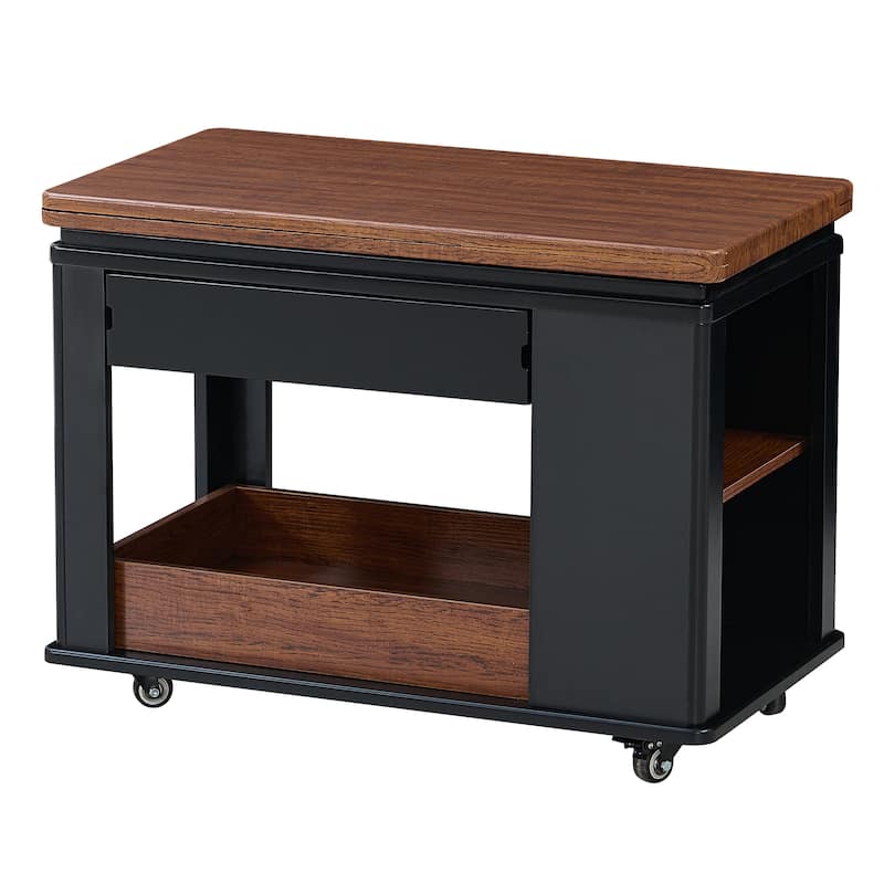 27.6" Modern Multi-Function Coffee Table/Side Table with Foldable Top & Casters, Multi-tier storage