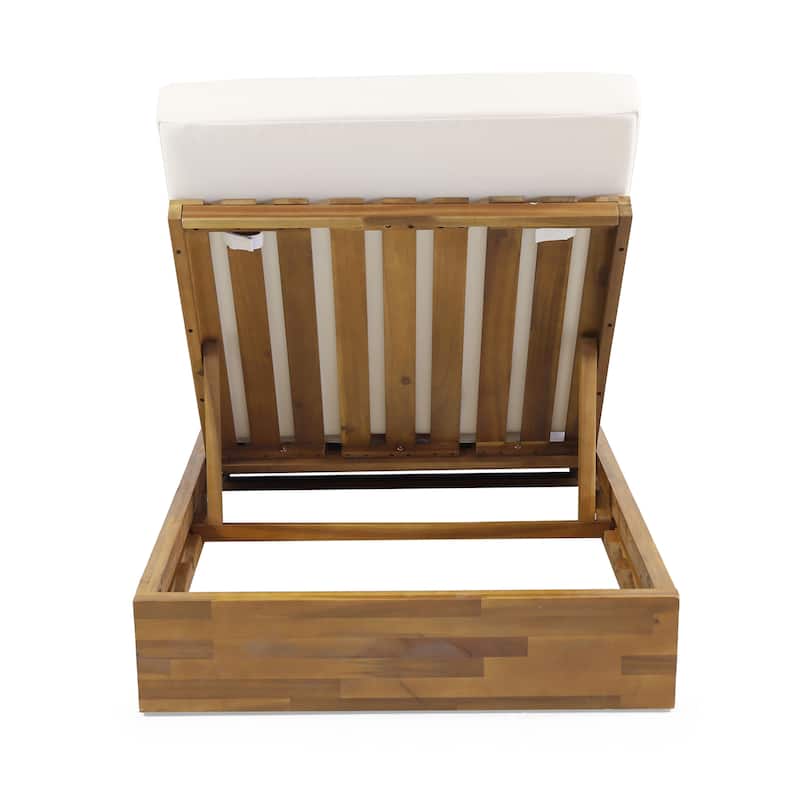 Ian Outdoor Acacia Wood Chaise Lounge with Cushion by Christopher Knight Home
