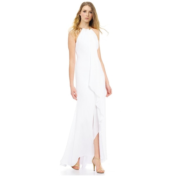 calvin klein women's halter neck gown with draped front & beading
