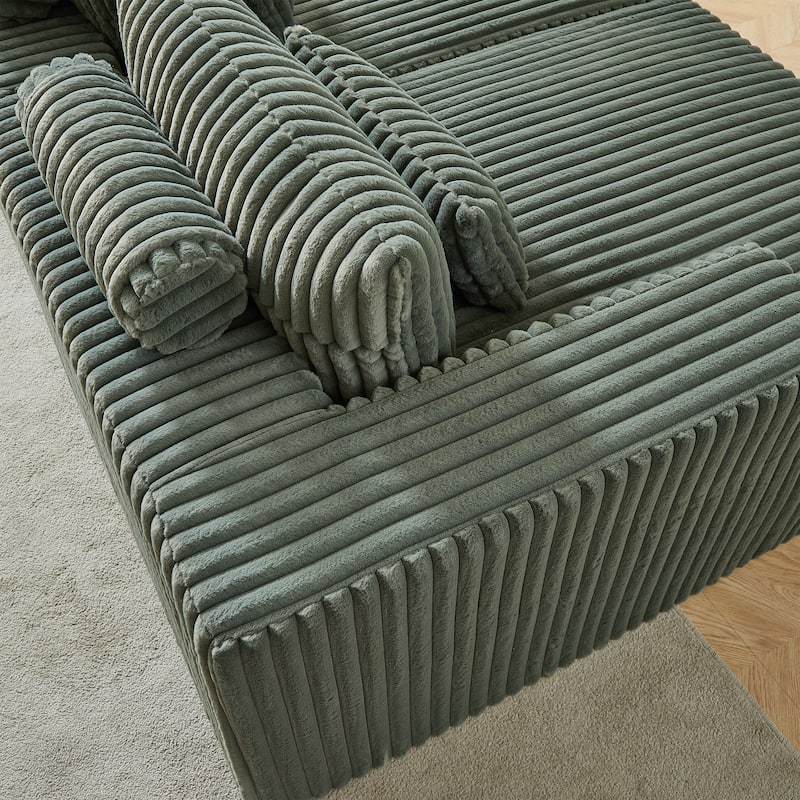 Roomfitters 87" Modern Corduroy Lounge Chaise, Cloud Plush Loveseat Sofa, No Assembly Reclining Sleeper Sofa