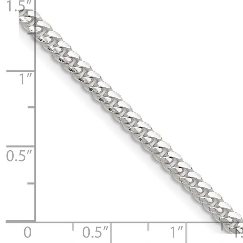 Curata 925 Sterling Silver Polished 3.4mm Domed Curb Chain Necklace for Men