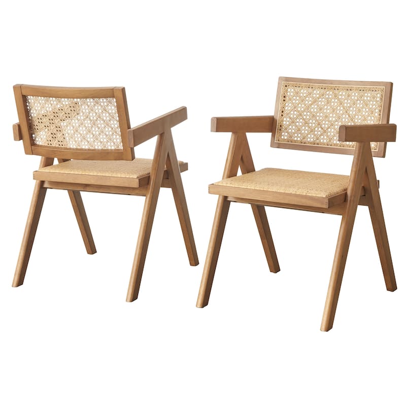 Lifestorey Velentina Solid Wood and Rattan Dining Chair (Set of 2)