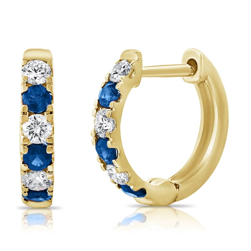 Joelle Collection Sapphire & Diamond Alternating Huggie Hoop Earrings 14K Gold