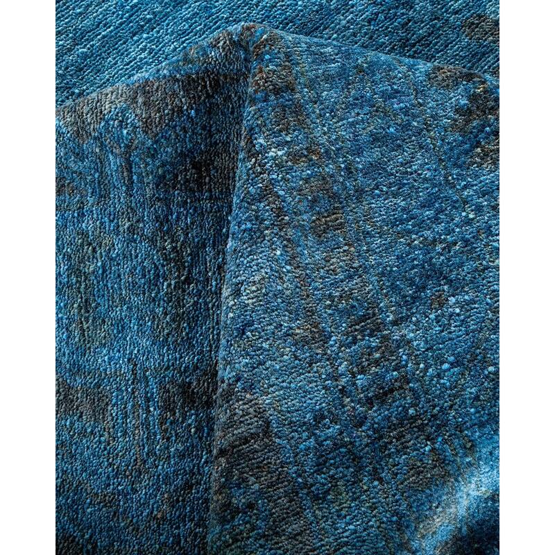 Overton Hand Knotted Wool Vintage Inspired Modern Contemporary Overdyed Blue Area Rug - 12' 2" x 17' 8"