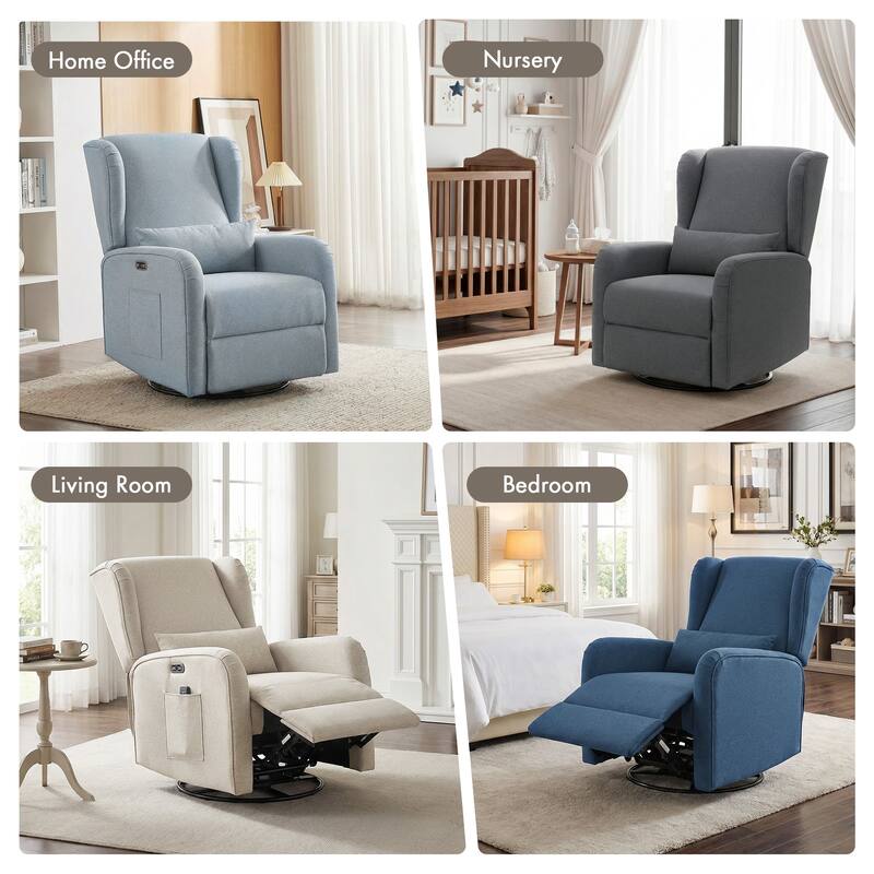 Madison Park Candace Power Recliner 3-in-1 with Swivel, Glider, USB Ports