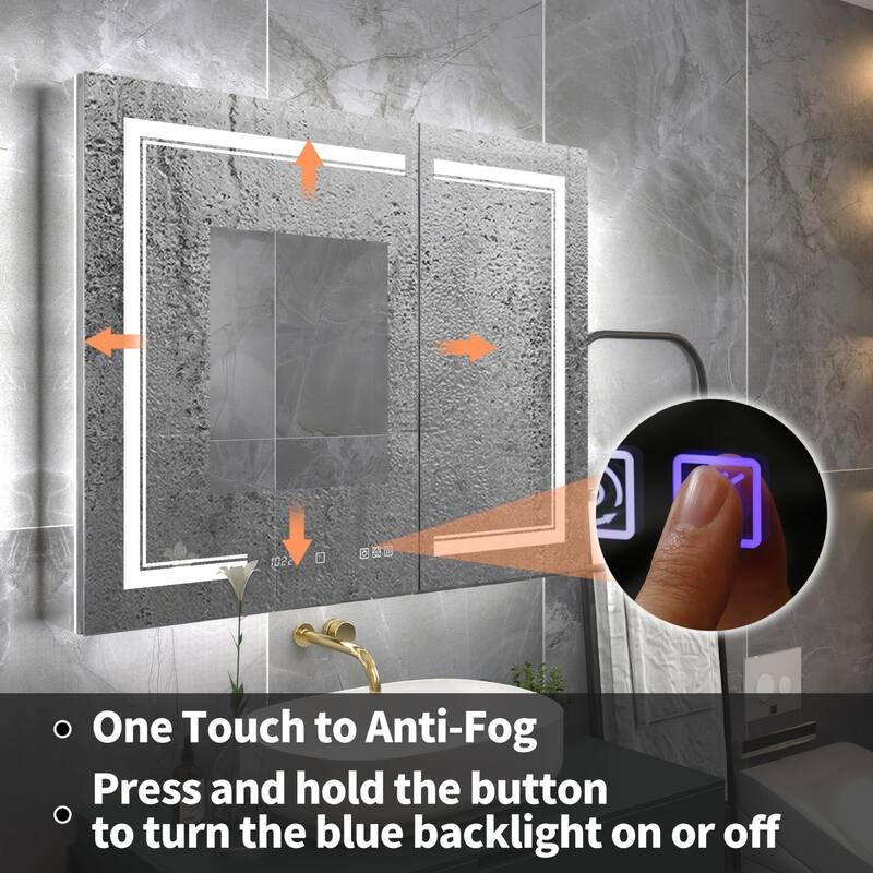 Modland Recessed Smart Mirror Cabinet 24-48x32" with Lights, Anti-Fog, Outlet & Magnifier - Adjustable Shelves