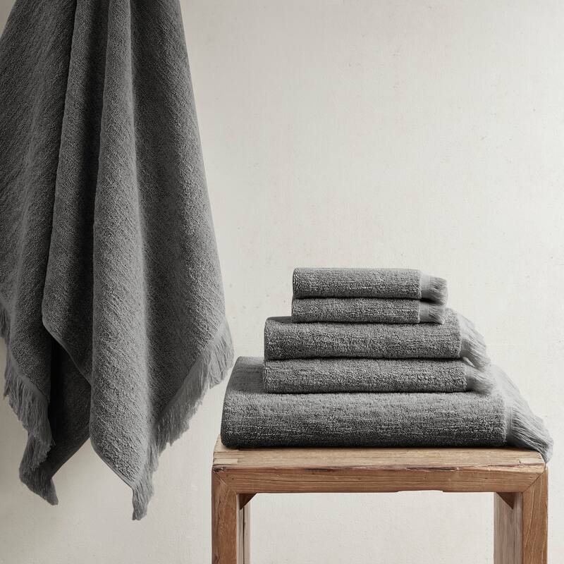 INK+IVY Atlas Cotton Dobby Slub 6 Piece Towel Set - Charcoal